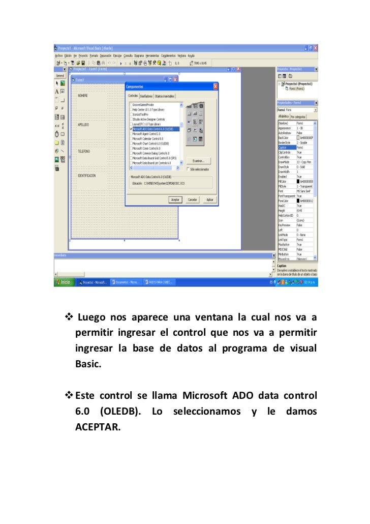  Luego nos aparece una ventana la cual nos va a
 permitir ingresar el control que nos va a permitir
 ingresar la base de ...