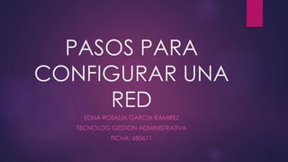 PASOS PARA
CONFIGURAR UNA
RED
EDNA ROSALIA GARCIA RAMIREZ
TECNOLOG GESTION ADMINISTRATIVA
FICHA: 680611
 
