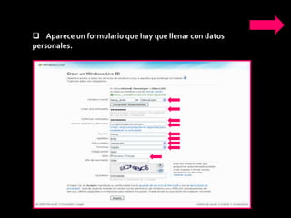 Pasos para crear una cuenta de correo electronico en hotmail | PPTX