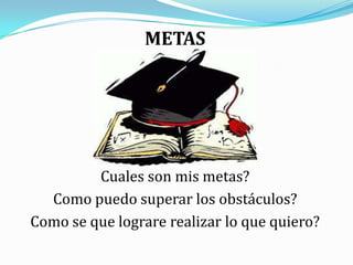 METASCuales son mis metas?Como puedo superar los obstáculos?Como se que lograre realizar lo que quiero?