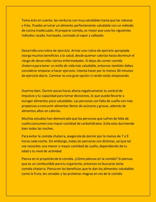 Pasos para dejar la comida chatarra | DOCX