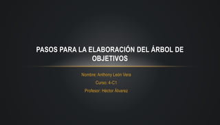 Nombre: Anthony León Vera
Curso: 4-C1
Profesor: Héctor Álvarez
PASOS PARA LA ELABORACIÓN DEL ÁRBOL DE
OBJETIVOS
 