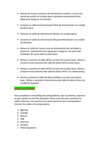 Pasos para ensamblar un computador