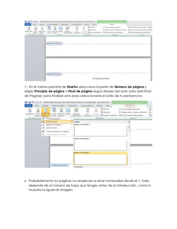 Numeracion De Paginas Word 2010