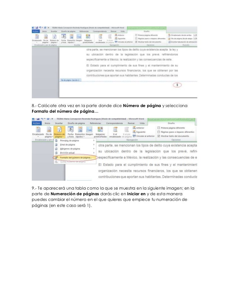 Numeracion De Paginas Word 2010