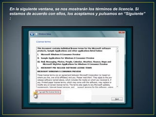 En la siguiente ventana, se nos mostrarán los términos de licencia. Si
estamos de acuerdo con ellos, los aceptamos y pulsamos en “Siguiente”
:
 
