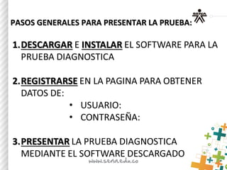 PASOS GENERALES PARA PRESENTAR LA PRUEBA:PASOS GENERALES PARA PRESENTAR LA PRUEBA:
 