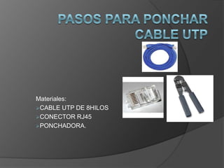 PASOS PARA PONCHAR CABLE UTP Materiales: ,[object Object]