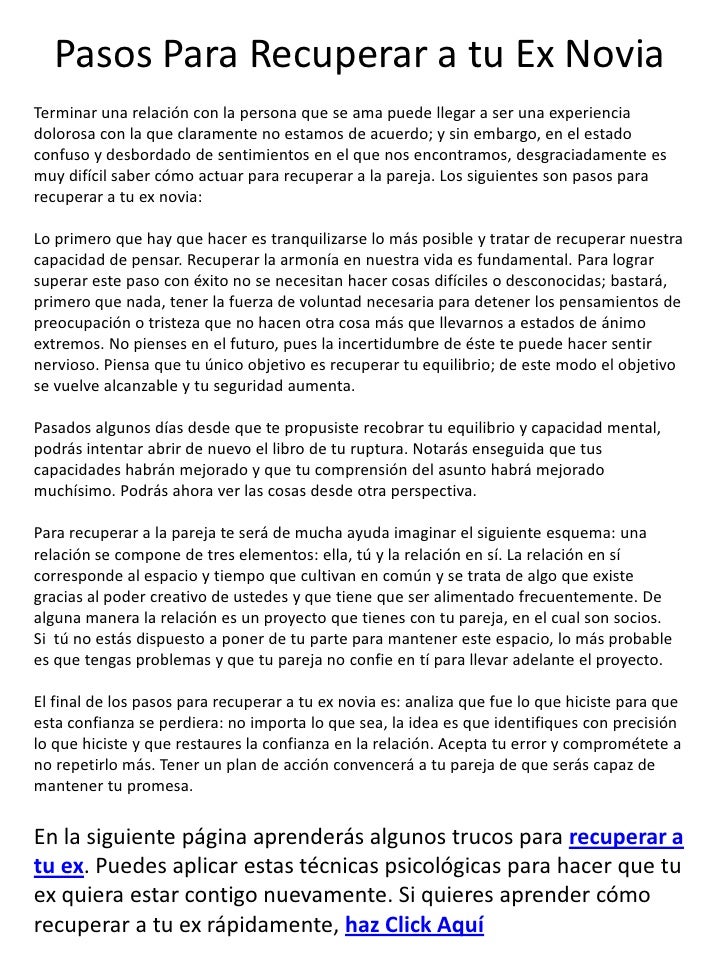 Pasos Para Recuperar A Tu Ex Novia