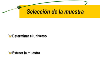 Selección de la muestra Determinar el universo Extraer la muestra 