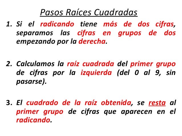 Pasos Raíces Cuadradas Primaria