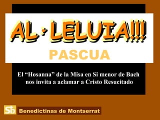 PASCUA El “Hosanna” de la Misa en Si menor de Bach  nos invita a aclamar a Cristo Resucitado AL·LELUIA!!! AL·LELUIA!!! AL·LELUIA!!! AL·LELUIA!!! Benedictinas de Montserrat 