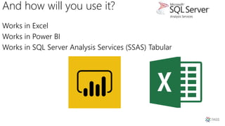 And how will you use it?
Works in Excel
Works in Power BI
Works in SQL Server Analysis Services (SSAS) Tabular
 