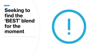 Seeking to
find the
‘BEST’ blend
for the
moment
 