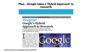 Plus… Google takes a ‘Hybrid Approach’ to
research
https://research.google/pubs/pub38149/
 