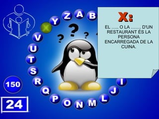 X: EL ….. O LA ……. D'UN RESTAURANT ÉS LA PERSONA ENCARREGADA DE LA CUINA. 
