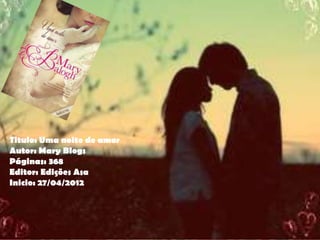 Titulo: Uma noite de amor
Autor: Mary Blogs
Páginas: 368
Editor: Edições Asa
Inicio: 27/04/2012
 