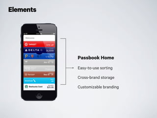 Elements
Passbook Home
Easy-to-use sorting
Cross-brand storage
Customizable branding
 
