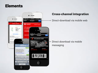 Elements
Cross-channel integration
Direct-download via mobile web
Direct download via mobile
messaging
 