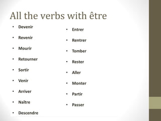 All the verbs with être
 