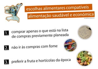 escolhas alimentares compatíveis e alimentação saudável e económica