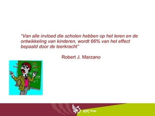 “ Van alle invloed die scholen hebben op het leren en de ontwikkeling van kinderen, wordt 66% van het effect bepaald door de leerkracht”   Robert J. Marzano 