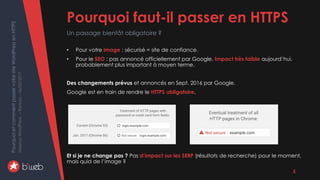 PourquoietcommentpasservotresiteWordPressenHTTPS
MeetupWordPress–Rennes–06/02/2017
• Pour votre image : sécurisé = site de confiance.
• Pour le SEO : pas annoncé officiellement par Google. Impact très faible aujourd’hui,
probablement plus important à moyen terme.
Des changements prévus et annoncés en Sept. 2016 par Google.
Google est en train de rendre le HTTPS obligatoire.
Et si je ne change pas ? Pas d’impact sur les SERP (résultats de recherche) pour le moment,
mais quid de l’image ?
Pourquoi faut-il passer en HTTPS
Un passage bientôt obligatoire ?
5
 
