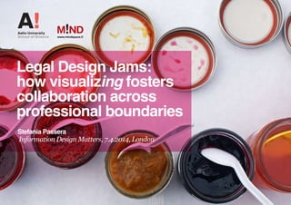 www.mindspace.fi 
Legal Design Jams: 
how visualizing fosters 
collaboration across 
professional boundaries 
Stefania Passera 
Information Design Matters, 7.4.2014, London 
 