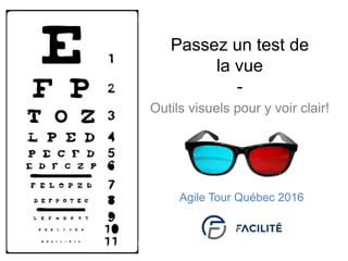 Outils visuels pour y voir clair!
Passez un test de
la vue
-
Agile Tour Québec 2016
 