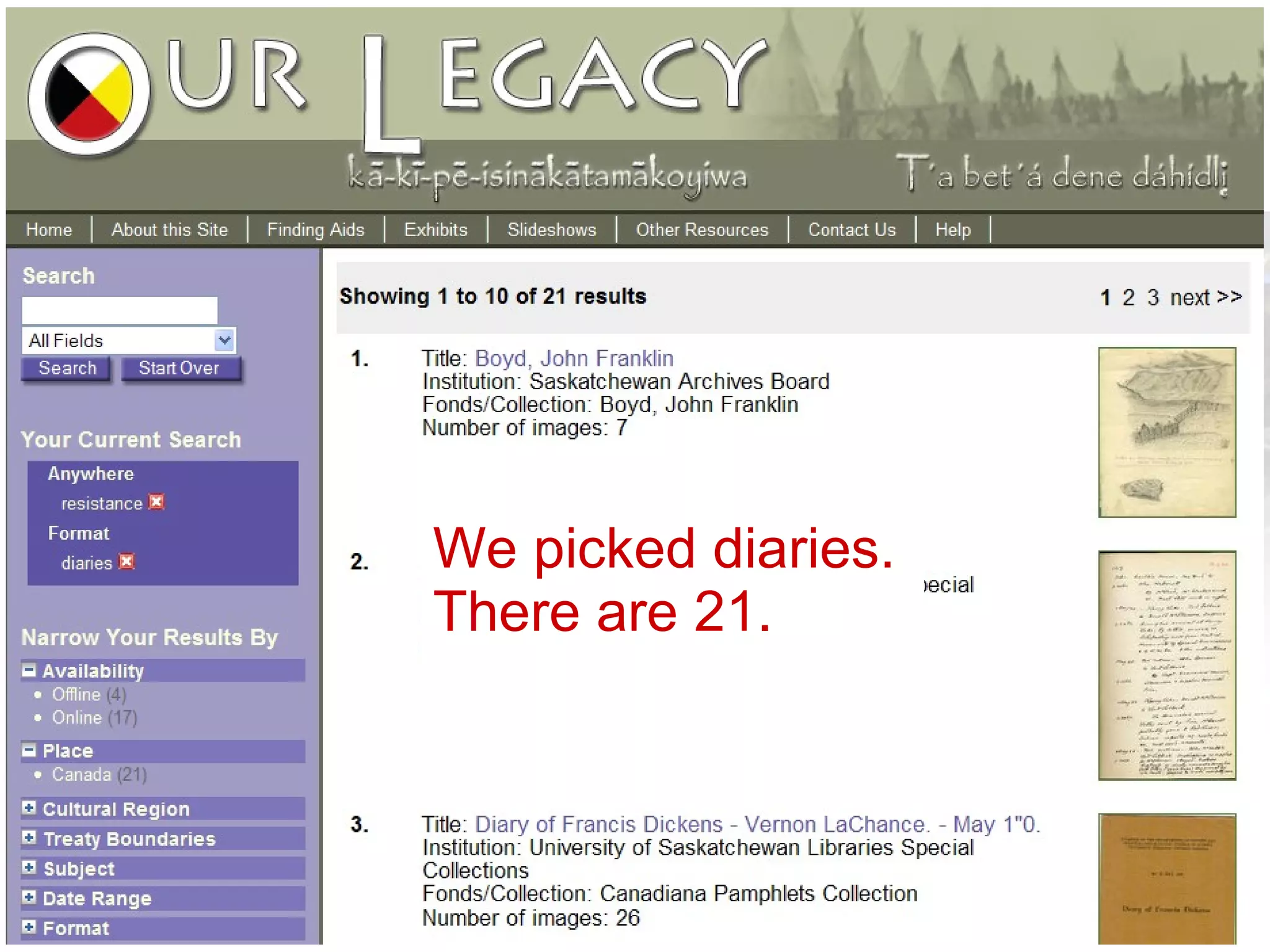 We picked diaries.  There are 21. 