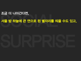 28
SOCIAL
SURPRISE
조금 더 나아간다면,
서울 밤 하늘에 큰 연으로 된 별자리를 띄울 수도 있고,
 