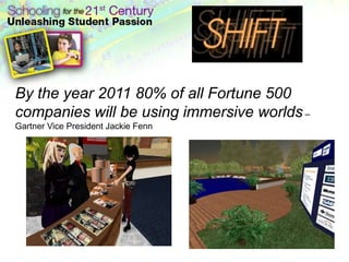 By the year 2011 80% of all Fortune 500
companies will be using immersive worlds –
Gartner Vice President Jackie Fenn
 