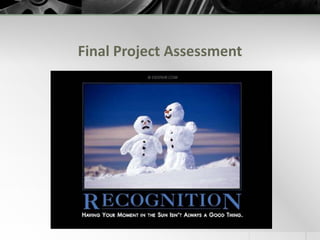 Final Project RequirementsYour research project will culminate in a final product that will be shared with your advisory. Although you have a great deal of flexibility, your final project must:Reflect your preferred expression style (e.g. if Written Expression is your preference, your final product should take a written form) and have been created (at least in part) by technology (e.g. no dioramas).Address/answer (directly or indirectly) all five driving questions What is your passion?Why is it more than a mere interest for you?What would other people need to know about your passion in order to understand it?Which aspects of it are the most important to share?How does your passion affect and reflect you as a person and as a learner?Be uploaded/embedded/linked/displayed on your personal Digital Literacy wiki page and include a description of the project (i.e. what the project is all about).