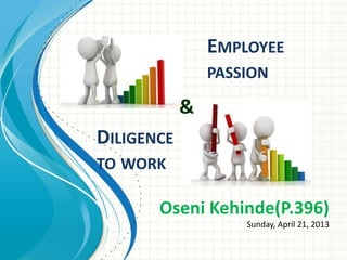EMPLOYEE
PASSION
Oseni Kehinde(P.396)
Sunday, April 21, 2013
DILIGENCE
TO WORK
&
 