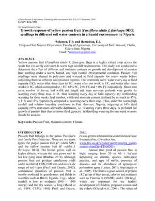 Growth Response of Passion Fruit (Passifloracea edulis var flavicapa