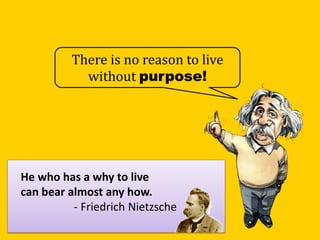 There is no reason to live
without purpose!
He who has a why to live
can bear almost any how.
- Friedrich Nietzsche
 