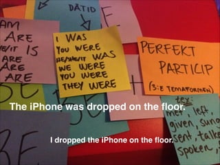 The iPhone was dropped on the ﬂoor.
I dropped the iPhone on the ﬂoor.

 