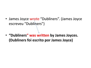 James Joyce wrote“Dubliners”. (James Joyce escreveu “Dubliners”)“Dubliners” was written by James Joyces. (Dubliners foiescritopor James Joyce)