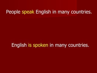 People speak English in many countries.




  English is spoken in many countries.
 