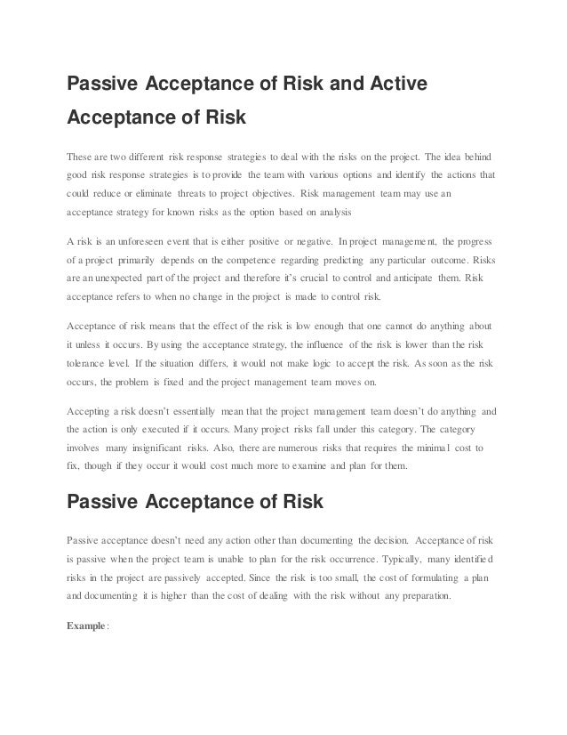 Passive and Active Acceptance of Risks PMP/CAPM from PMI