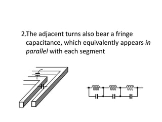 2.The adjacent turns also bear a fringe
capacitance, which equivalently appears in
parallel with each segment
 