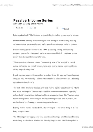 Passive Income by Steve Pavlina