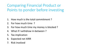 How to calculate return on investment
1. How much are you putting in total
2. When are you paying
3. When will you receive the return
4. How much net will you receive in total (after tax)
5. Consider the risk involved
20
 