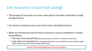 Moderate Risk – How ?
23
Dos Donts
 Invest portion of your savings in stock
market directly or indirectly (Equity based
mutual funds).
 Select top performing companies in it’s
sector if you chose to invest directly
 Keep the money invested for > than 5
years
 Read and understand related information
• Trade in stocks (it is as good as gamble)
• Investing based on tips
• FD in small cooperative banks or companies
offering higher interest
• Sale your invested stock in panic
• Invest if you do not understand the product
Remember ULIP is a moderate to high risk product
 