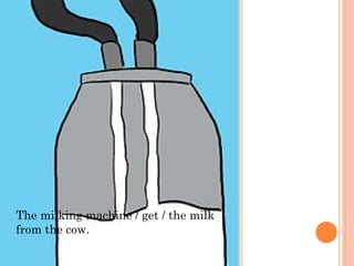 The milking machine / get / the milk
from the cow.

 