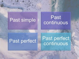 Past simple
Past
continuous
Past perfect
Past perfect
continuous
 