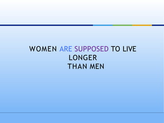 WOMEN ARE SUPPOSED TO LIVE
LONGER
THAN MEN
 