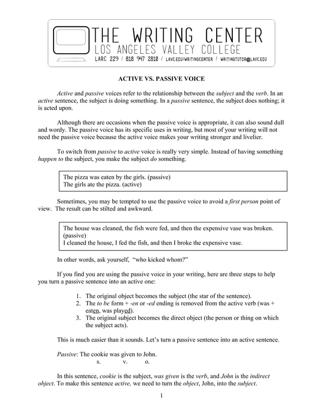 Passive Vs Active Voice Revised Pdf
