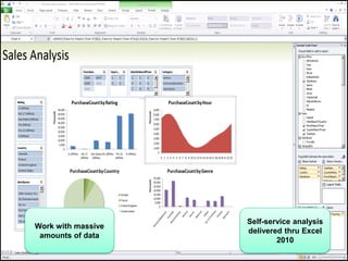 Self-service analysis
Work with massive
                    delivered thru Excel
 amounts of data
                            2010
 