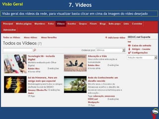 7. Vídeos
Visão geral dos vídeos da rede, para visualizar basta clicar em cima da imagem do vídeo desejado
Visão Geral
 